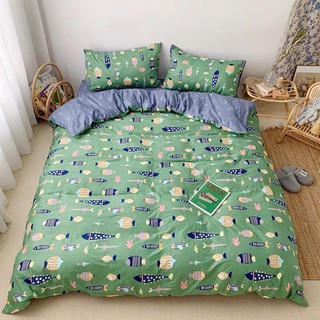 Bộ Chăn Ga Gối (Hình Thật) Chần Bông Cá Xanh Cực Đep Cotton M2*2M-M4*2M- M6*2M-M8*2M