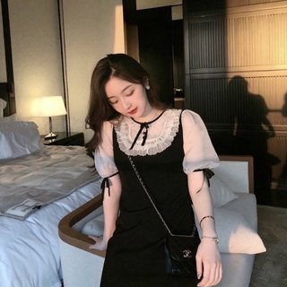 Đầm ngắn phối voan bèo cột nơ (S/M/L)