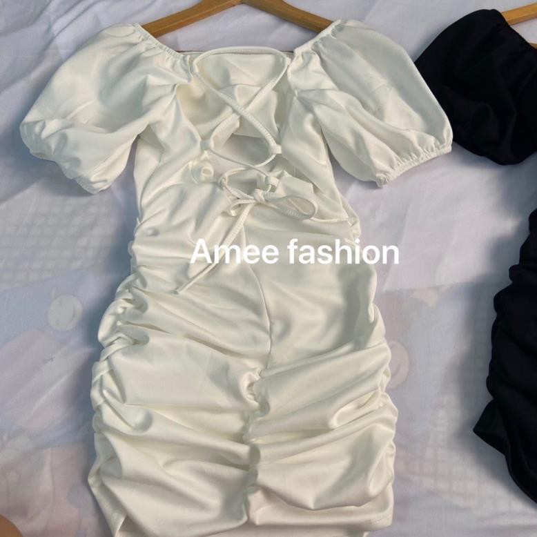 Váy đầm nữ body đan dây lưng nhún hông HT06 | BigBuy360 - bigbuy360.vn