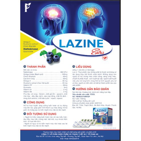 Bổ huyết dưỡng não Lazine Extra- giúp tăng cường tuần hoàn máu lên não. giảm đau đầu, chóng mặt, ù tai, suy giảm trí nhơ