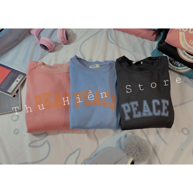 Áo Sweater nỉ trần bông in chữ PEACE dáng thụng (KÈM ẢNH THẬT)