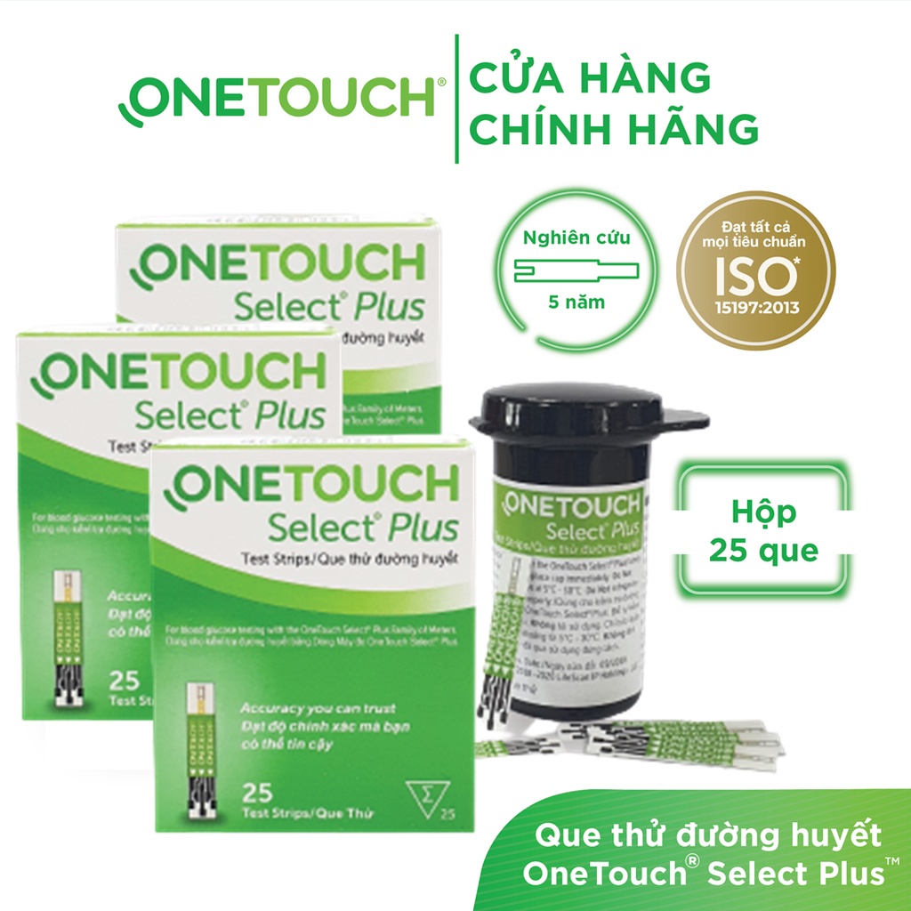 Combo 3 Que Thử Đường Huyết OneTouch Select Plus B/25