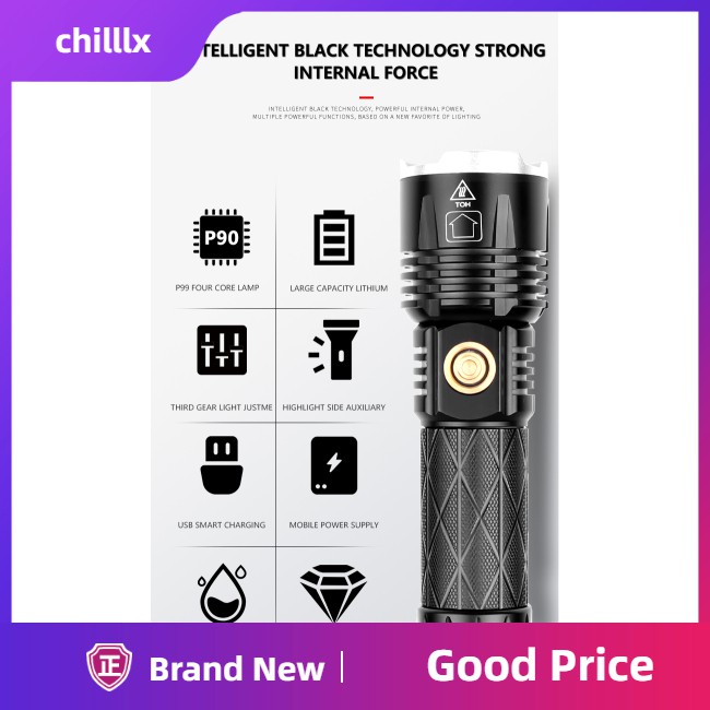 Đèn Pin Xhp 90 Led Chống Thấm Nước Có Cổng Sạc Usb