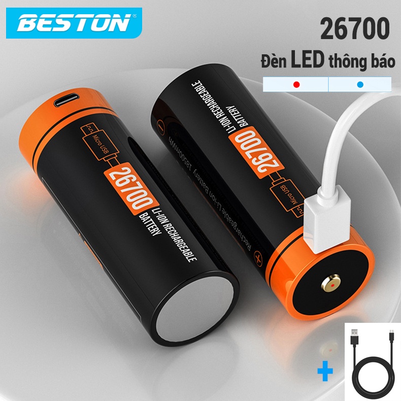 PIN sạc trực tiếp beston 26650 dung lượng 5000mAh 3.7V dùng cho đèn pin led ( hàng chính hãng)