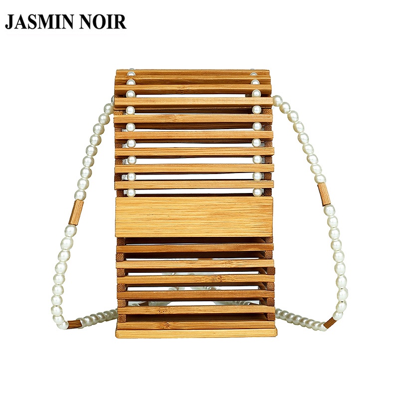 Túi Đeo JASMIN NOIR Chéo Nắp Gập Bằng Tre Đính Ngọc Trai Giả Dành Cho Nữ Jasmi