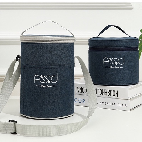 Túi đựng cơm tròn vải Oxford giữ nhiệt, túi đựng thức ăn tròn hoạ tiết dễ thương