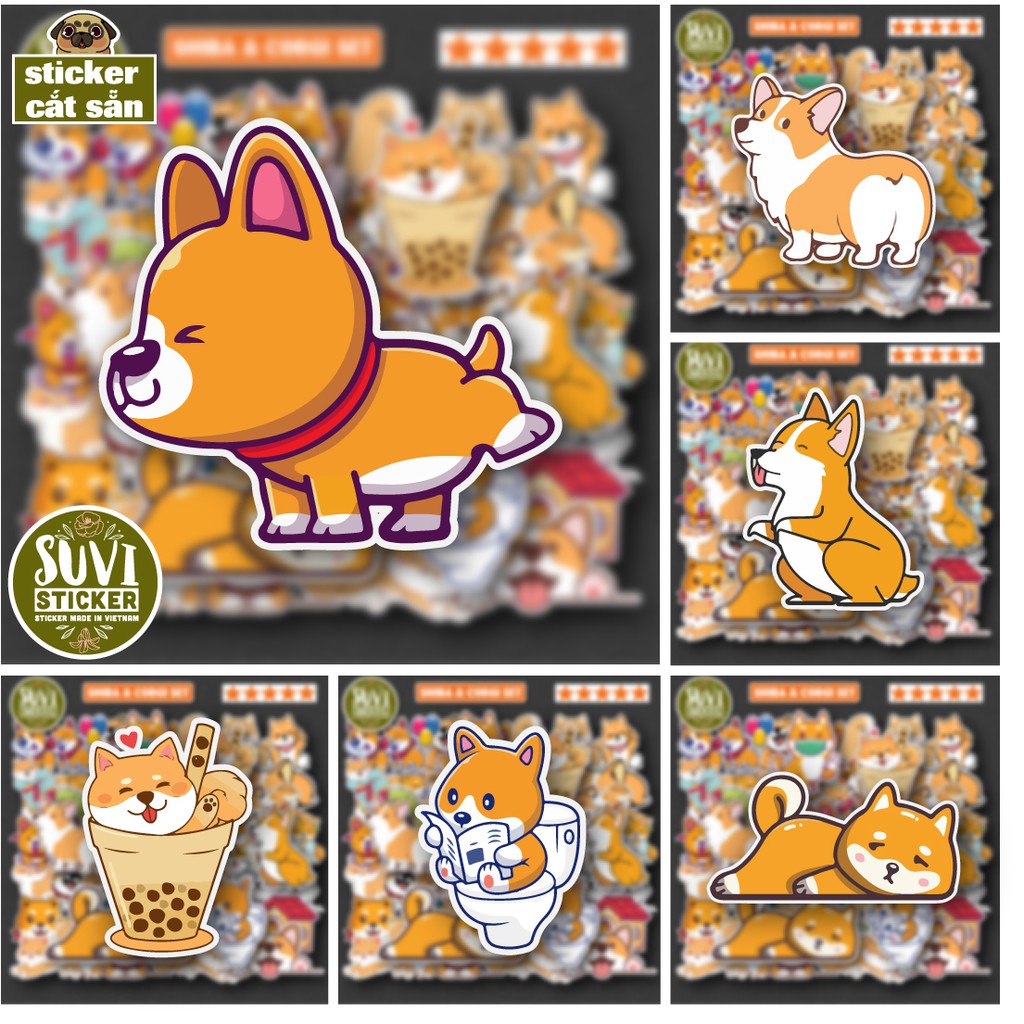 Sticker Shiba and Corgi chống nước sticker dán laptop, điện thoại, đàn guitar, mũ bảo hiểm, vali. MSP: A05