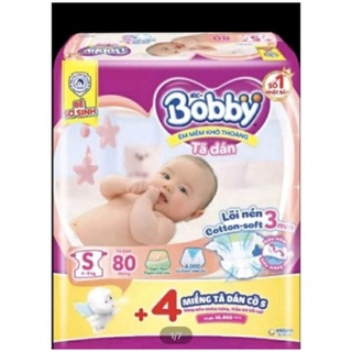 Tã dán Bobby size S80 miếng Mẫu Mới tặng thêm 2 miếng cùng loại