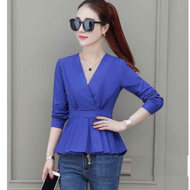 Áo kiểu nữ dáng peplum cổ tim mặc đi làm, đi tiệc - có nhiều size và màu kết hợp cùng chân váy, quần tây, quần jeans