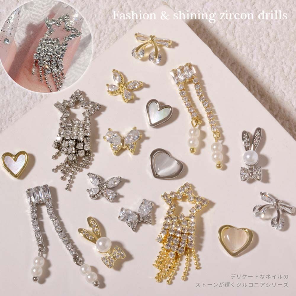 [Hàng mới về] Đá đính 3D đính ngọc trai hình trái tim phong cách Nhật Bản trang trí móng tay đẹp mắt