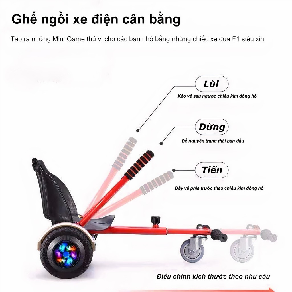 Ghế ngồi xe điện cân bằng 2 bánh HOVERKART thích hợp mọi loại xe cân bằng Ghế xe cân bằng 6.5 ; 8 ; 10 inch