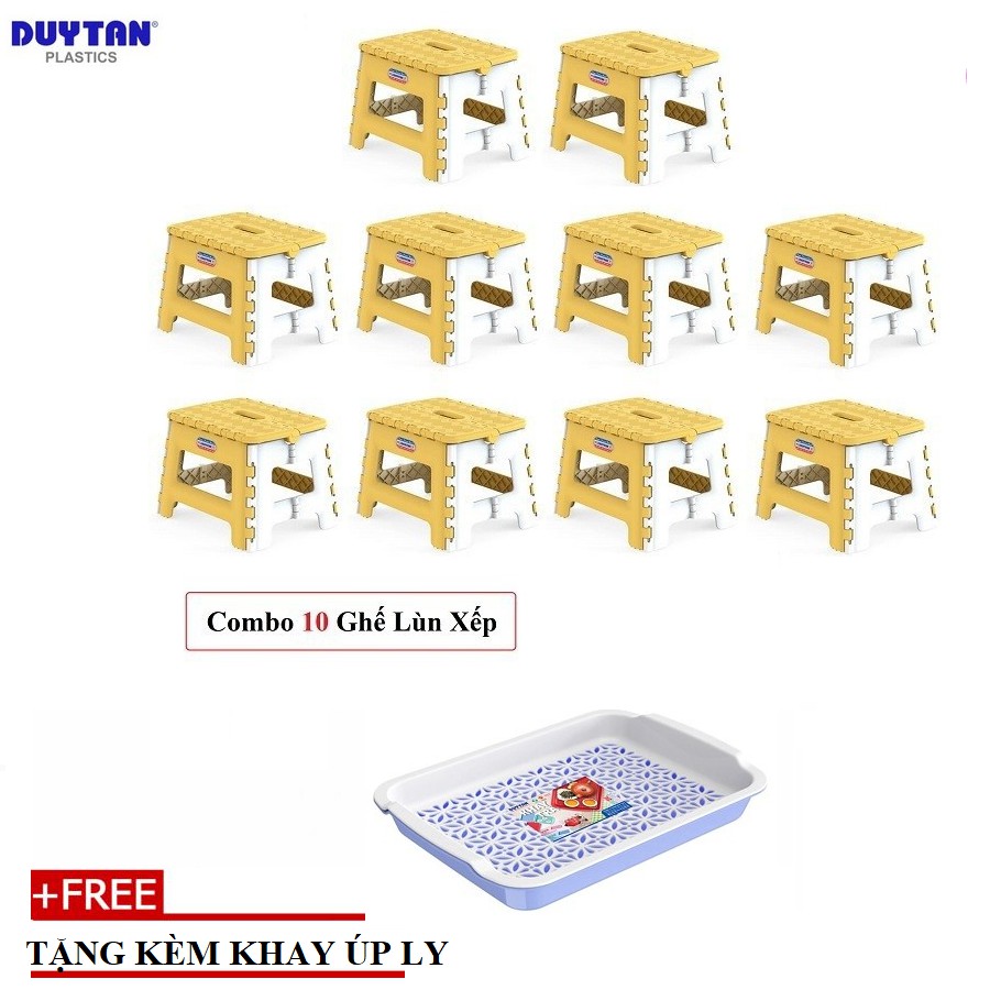 Combo 10 Ghế Nhựa Xếp Lùn Duy Tân (29,6 x 24 x 21,4 cm)- TẶNG KÈM KHAY ÚP LY