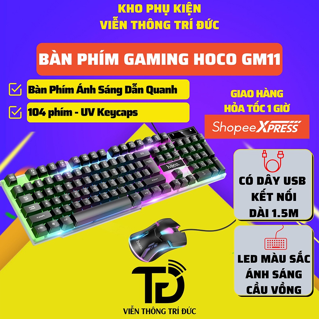 Bộ Bàn Phím Và Chuột Gaming Hoco GM12/GM11/GM16 + Lót Chuột LED RGB Tùy Chỉnh Chế Độ Đèn + Chuột Không Dây Cho Máy Tính