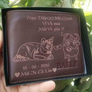 Nhận khắc chữ Ví da bò thật 100%