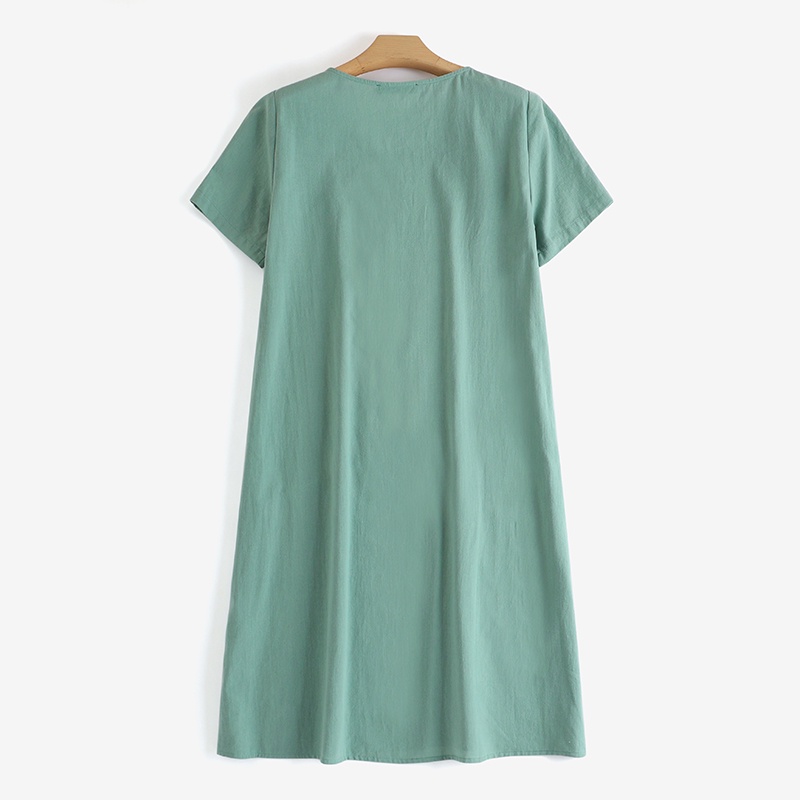 Đầm midi ZANZEA tay ngắn cổ tròn có túi dây rút thời trang cho nữ