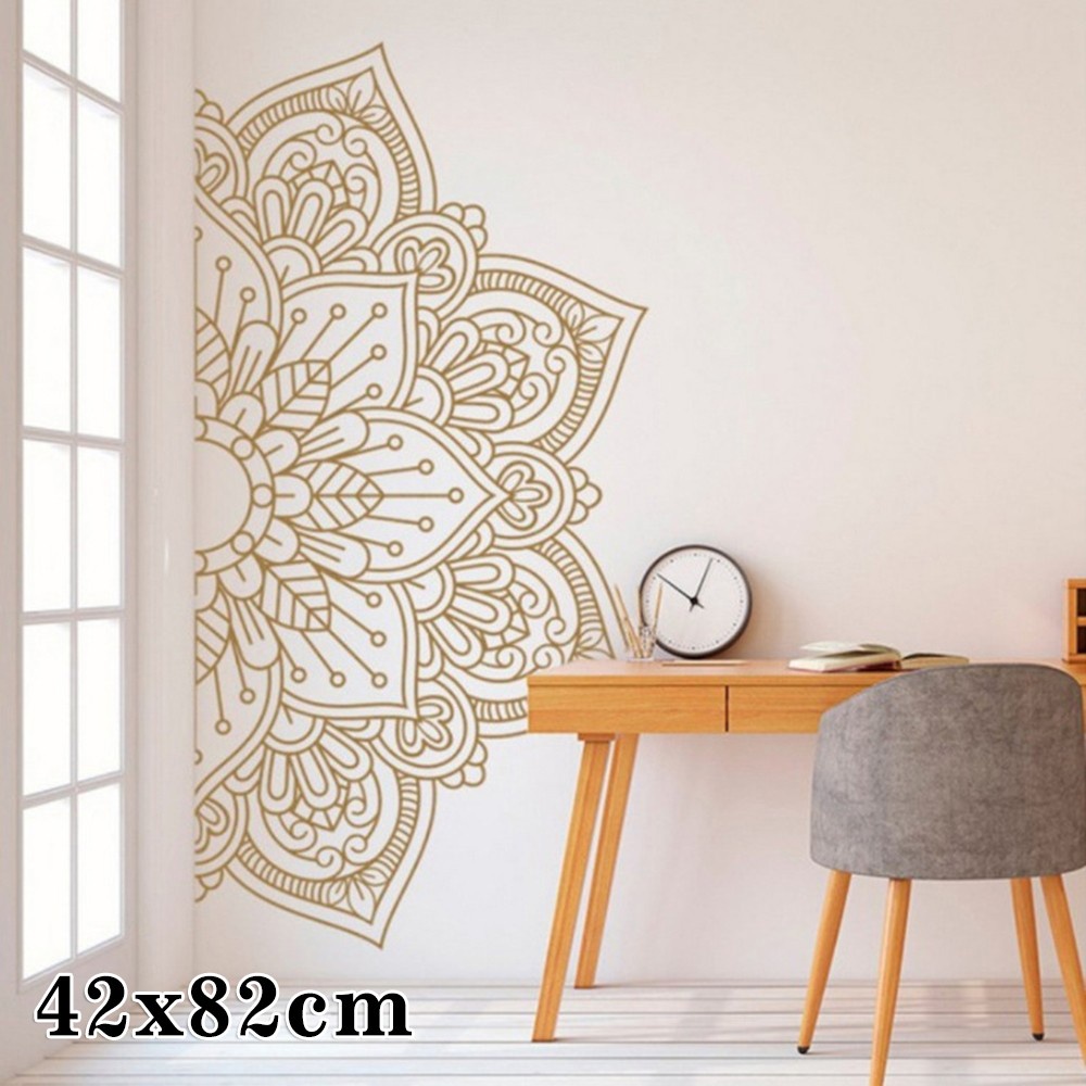 Decal dán tường Bằng PVC Với Họa Tiết Màu Vàng/ Trắng/Đen Mandala
