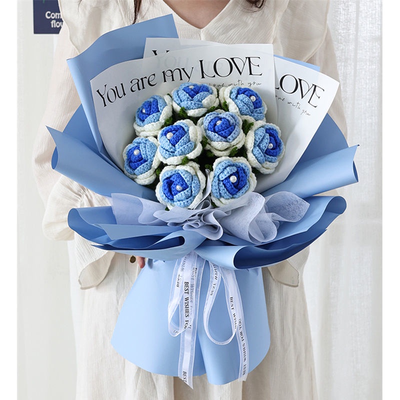 Sản Phẩm Hoàn Thiện Bó Hoa Hồng Đan Len Thủ Công Màu Gradient Sáng Tạo Làm Quà Tặng Sinh Nhật Bạn Gái