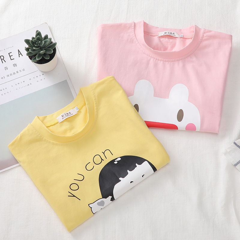 Áo Thun Tay Lỡ Vải cotton Họa Tiết Hoạt Hình Dễ Thương Cho Bé Gái