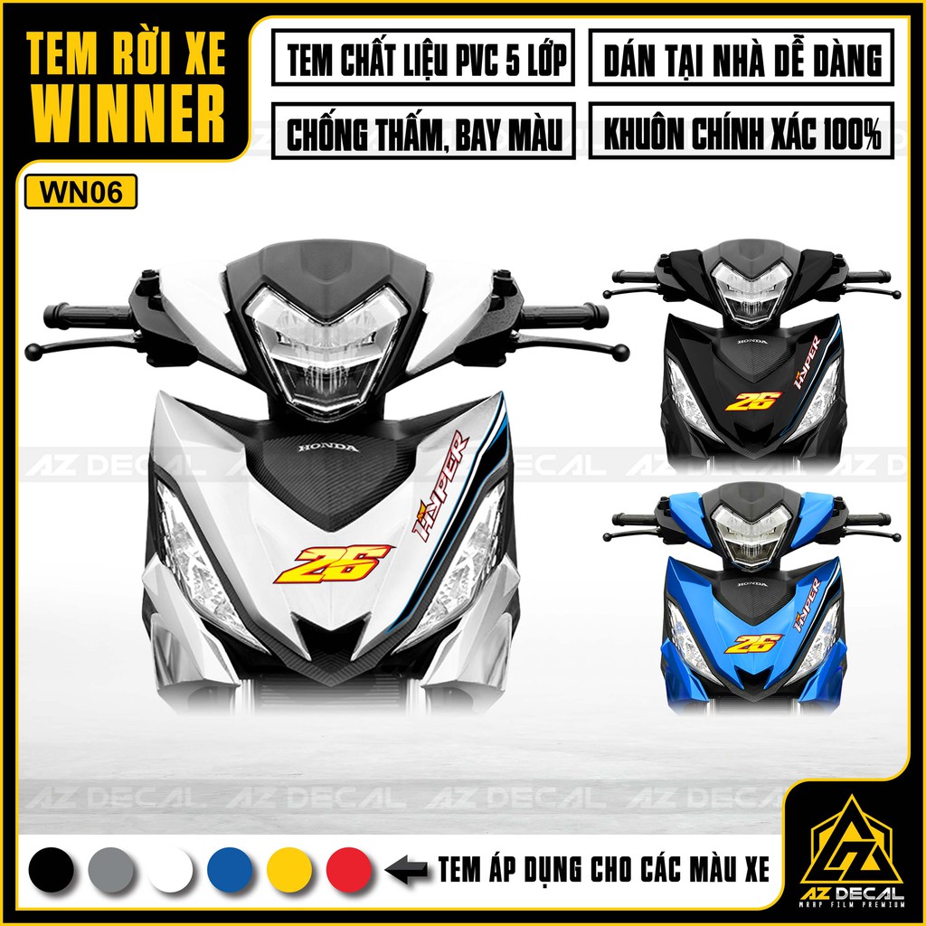 Tem Chế Xe Honda Winner 150 Mẫu HYPER | 2WN06 | Tem Rời Winner V1 Chất Liệu Chống Thấm Nước, Chống Bay Màu