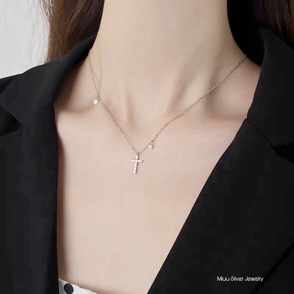 Dây chuyền bạc nữ mặt thập giá Miuu Silver, vòng cổ nữ T - Cross với charm trái tim, ngôi sao
