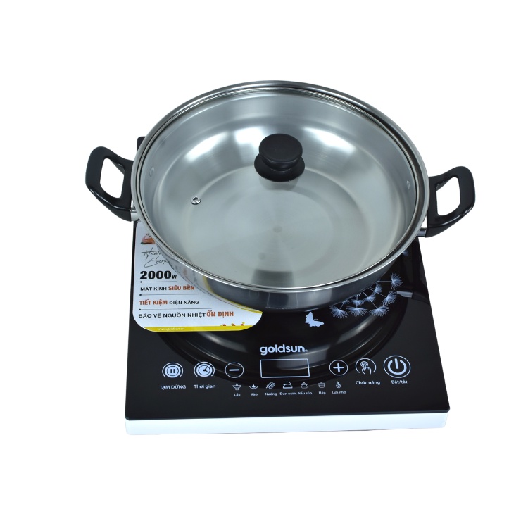 Bếp điện từ cảm ứng Goldsun GIC3201-D, tặng kèm nồi lẩu tiện dụng, bếp hồng ngoại mặt kính chịu nhiệt bảo hành 12 tháng