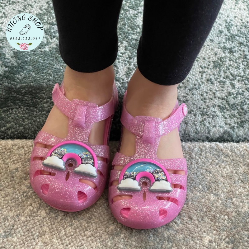 Sandal bé gái Isabella cầu vồng hồng xinh xắn, Tặng 10 nút gắn