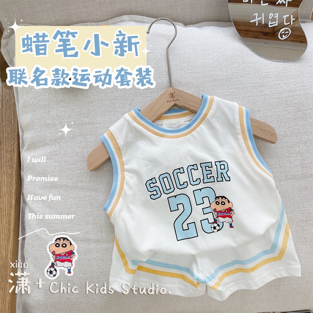 Set Đồ Thể Thao 5 Món Gồm Áo Ba Lỗ Và Quần Ngắn In Hình Cậu Bé Bút Chì Shin-Chan Thời Trang Mùa Hè Cho Bé Trai