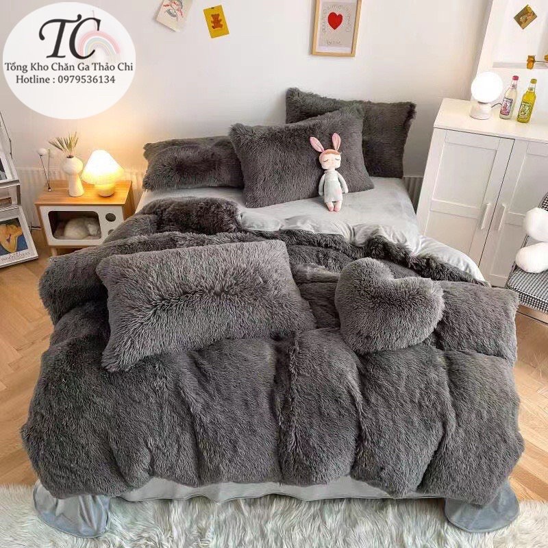 Bộ Chăn Ga Gối Nỉ Lông Tim 5 Món Mềm Mịn- Sang Chảnh