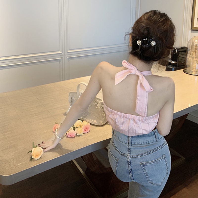 Áo Hai Dây Ngắn Hở Lưng Phong Cách Pháp Mùa Hè Cho Nữ