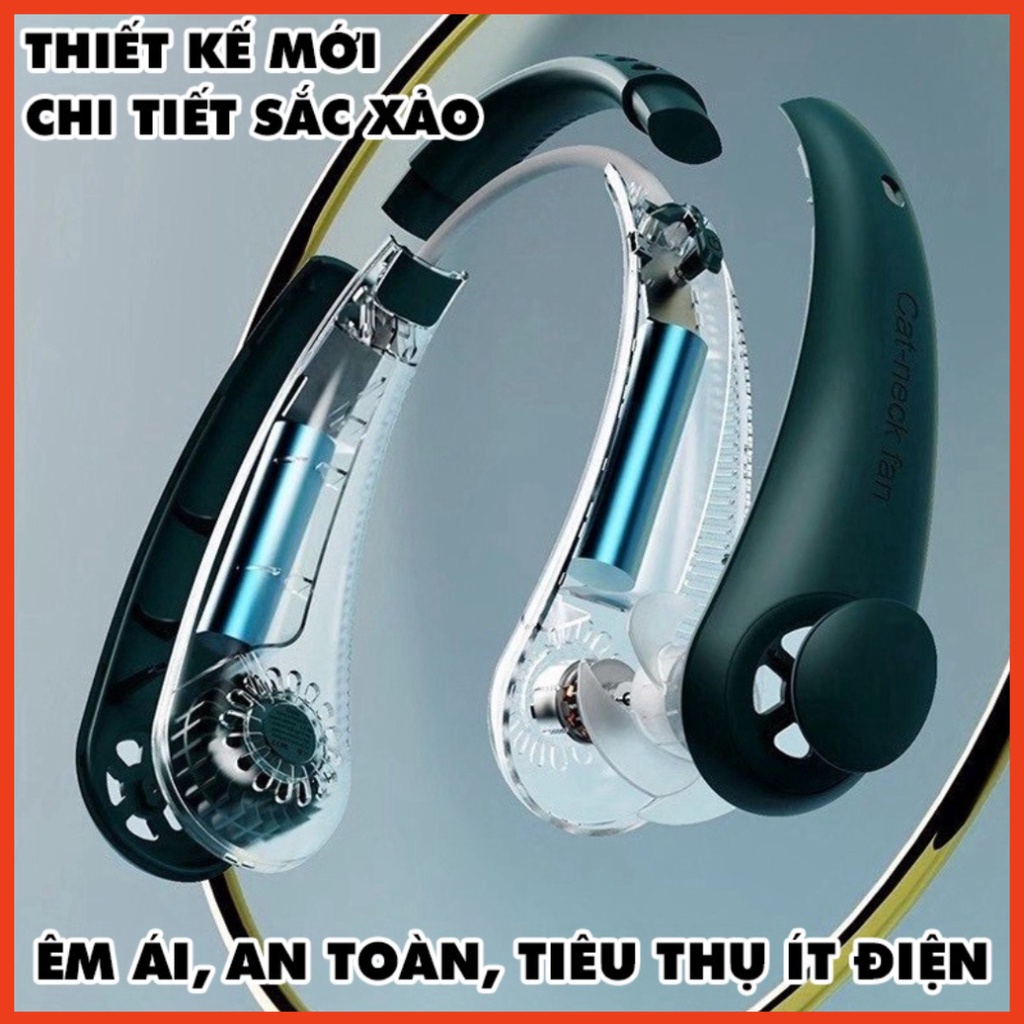Quạt đeo cổ mini, quạt không cánh tích điện tiện lợi, thời trang, dáng thể thao siêu phẩm mùa hè 2022 Q3
