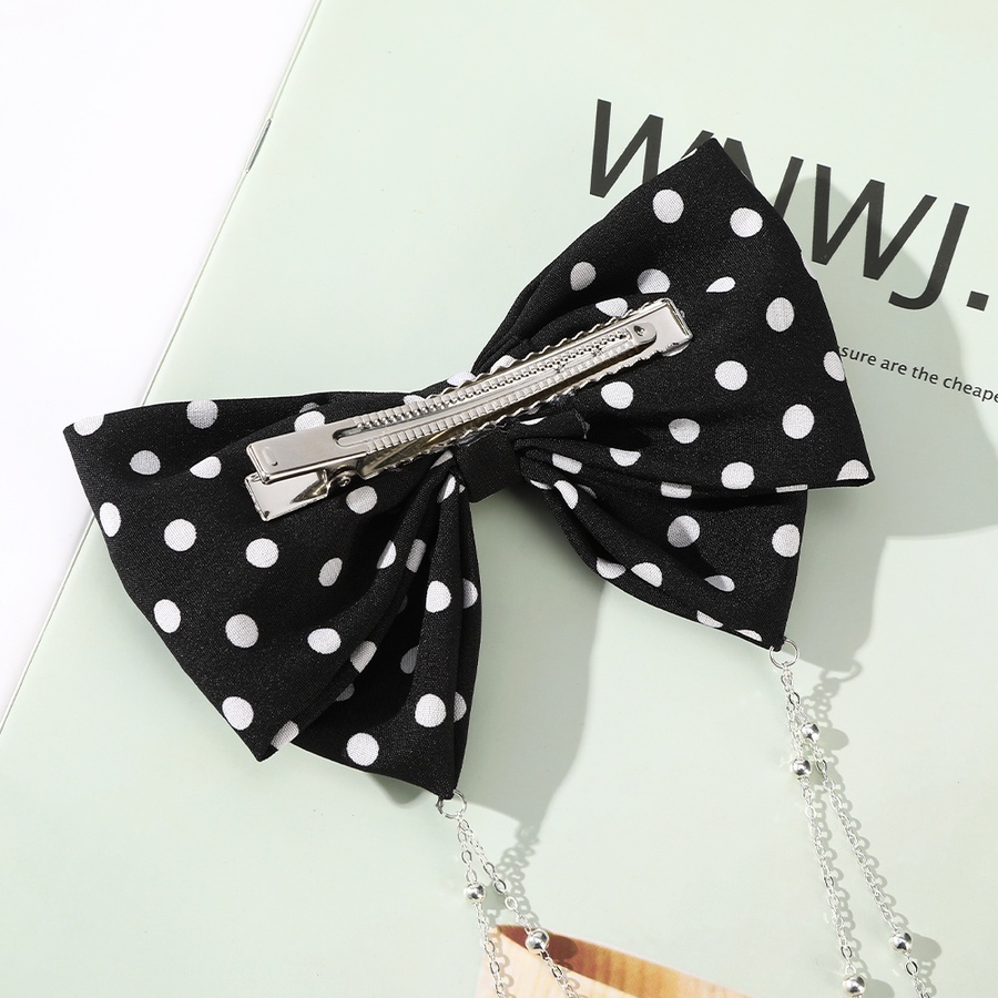 Kẹp tóc hình nơ phối chuỗi ngọc trai phong cách thanh lịch cho nữ