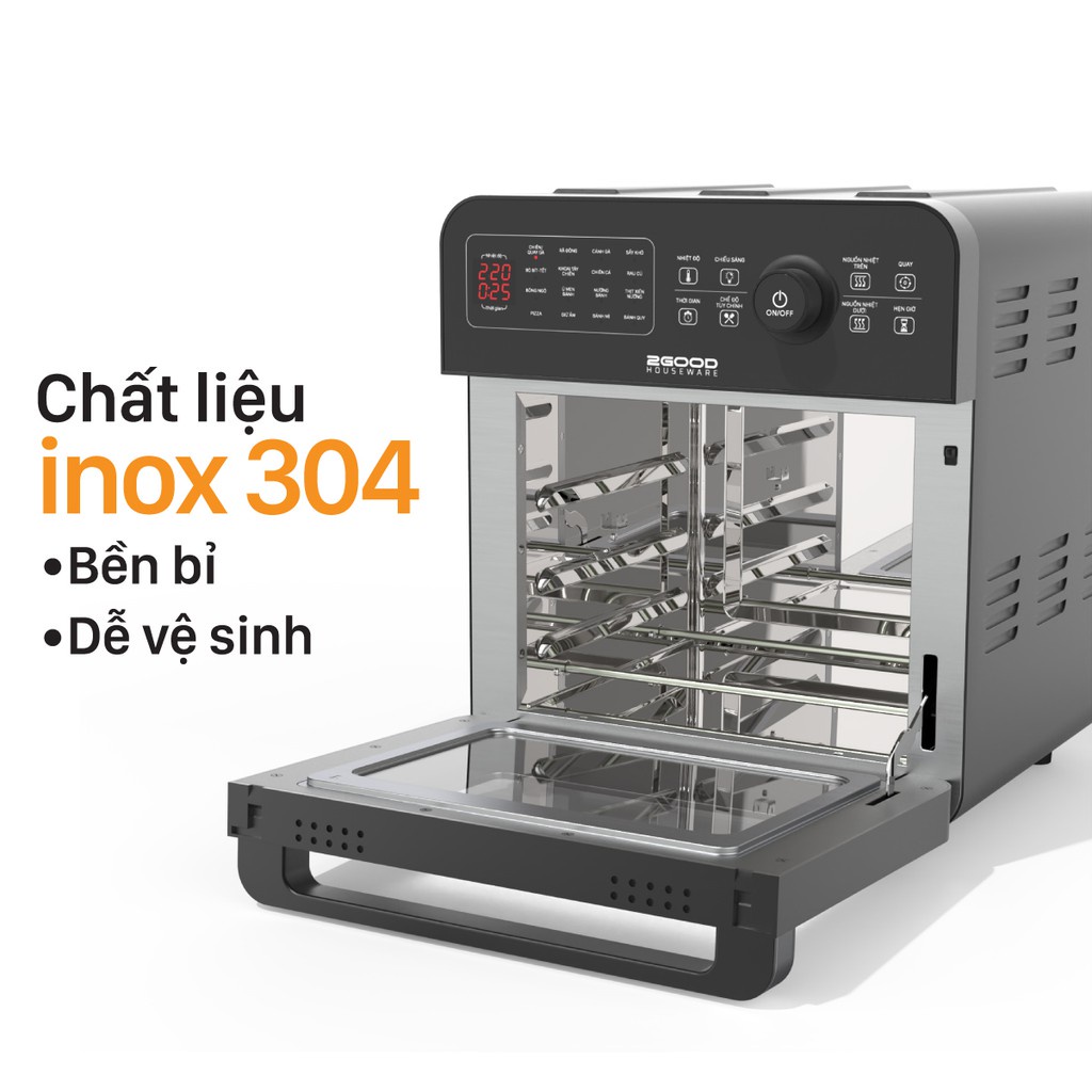 Nồi Chiên Không Dầu 2GOOD S20 Dung Tích 14,5L (Lõi Inox 304BA bóng, 16 chế độ nấu, bổ sung nguồn nhiệt dưới)