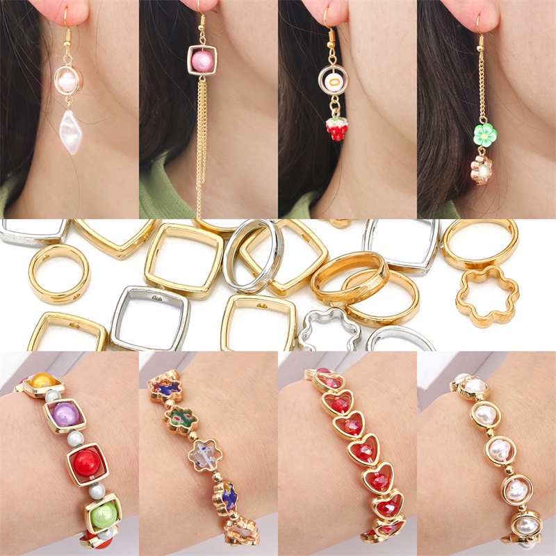 Bộ 50 Hạt Xỏ Lỗ Hình Trái Tim / Hoa Mận / Hình Học Dùng Để Làm Trang Sức Thủ Công
