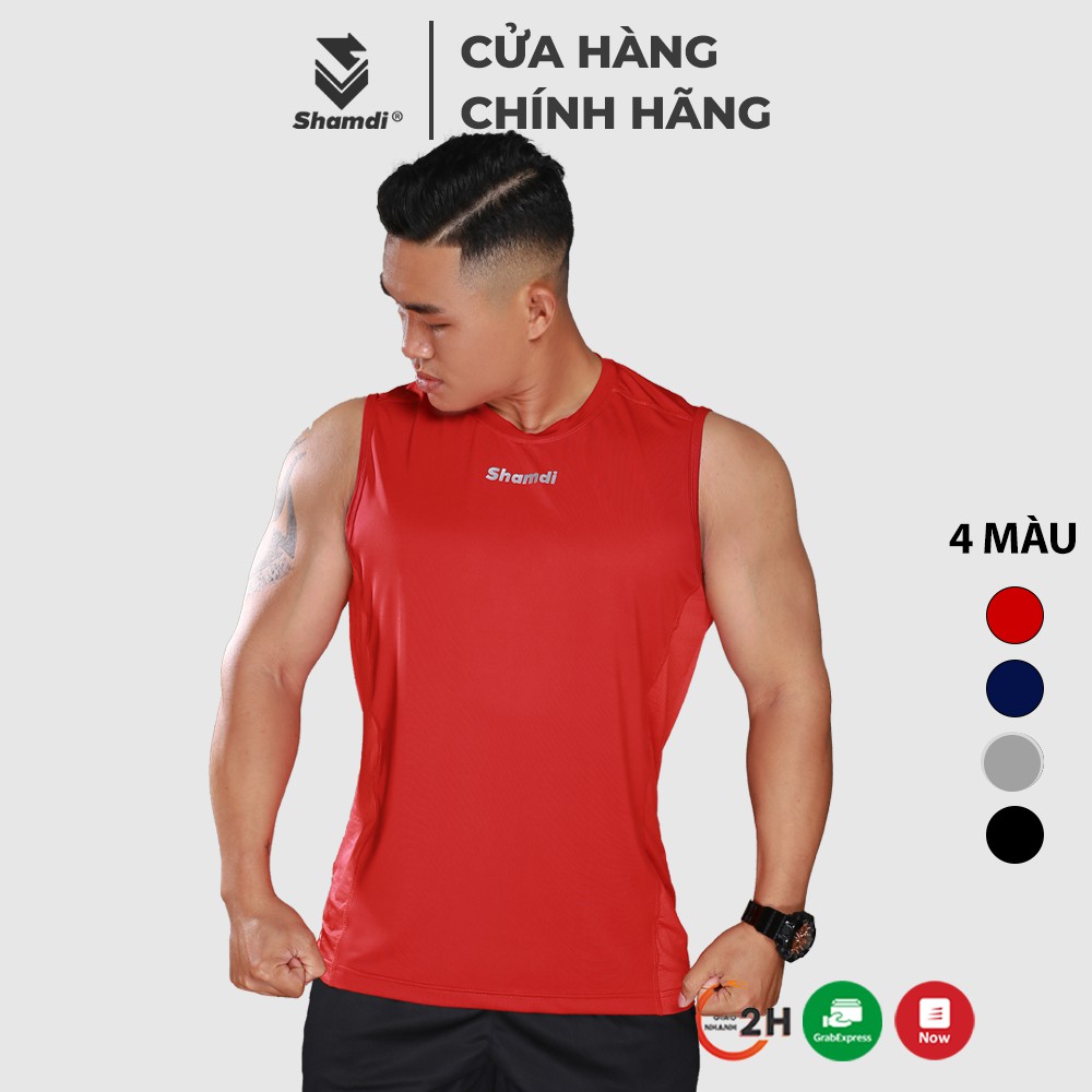 Áo ba lỗ thể thao nam Shamdi đồ tập gym nam tank top ngắn tay, vải poly-drop, form gym-pro 1043