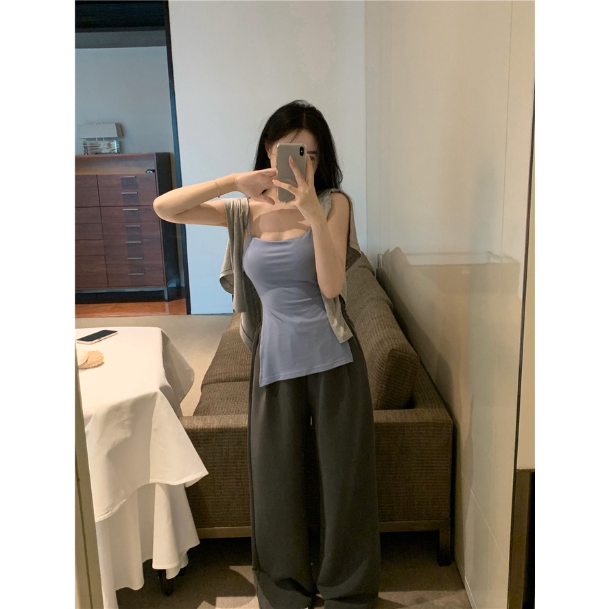 Cocory vn Áo Croptop Hai Dây Màu Trơn Dáng Ôm Thời Trang Mùa Hè Quyến Rũ Cho Nữ