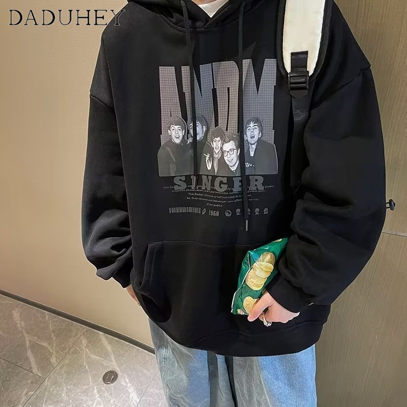 DaDuHey American High Street Retro Sweater Men's Fashion Ins Fashion Brand Autumn Loose Oversize round Neck Top