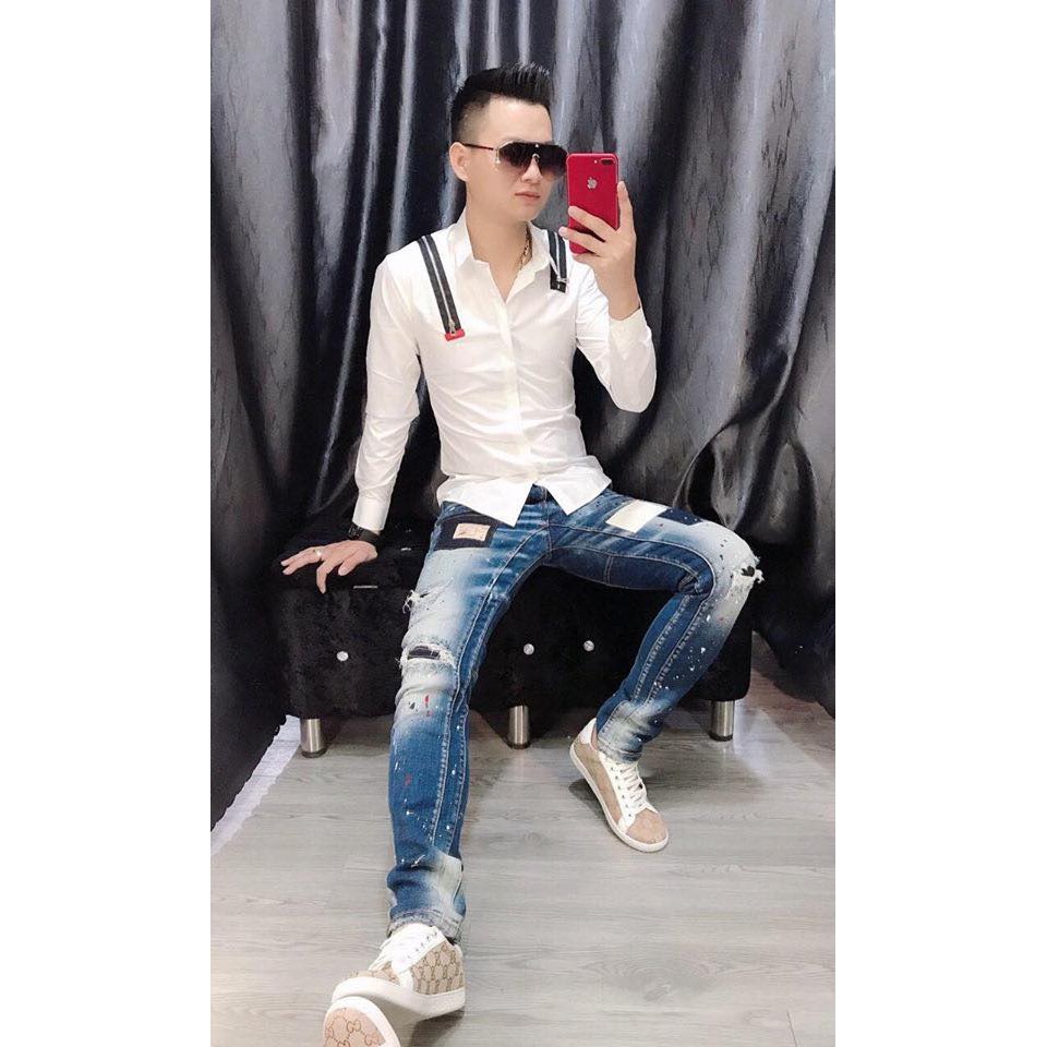 Áo sơ mi mix khóa vai