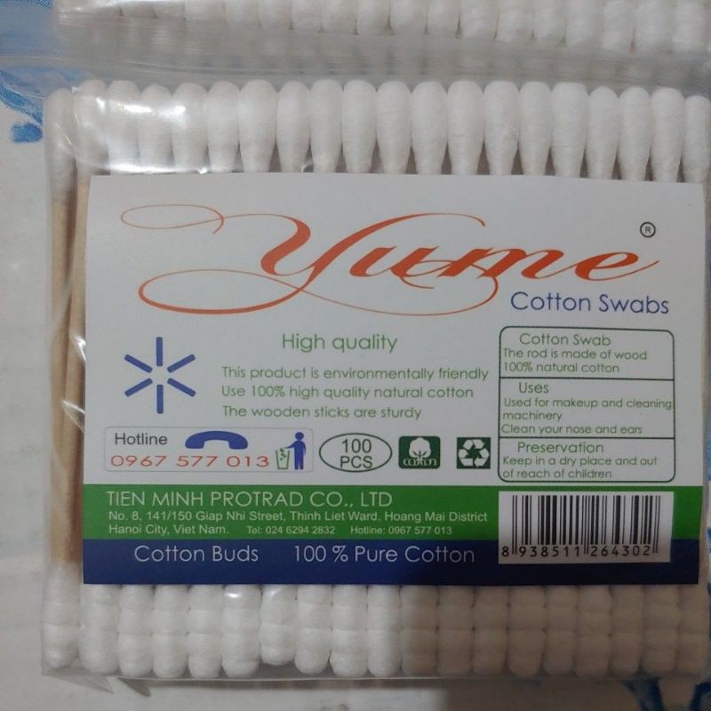 Tăm bông Yume 100% pure Cotton 100cái