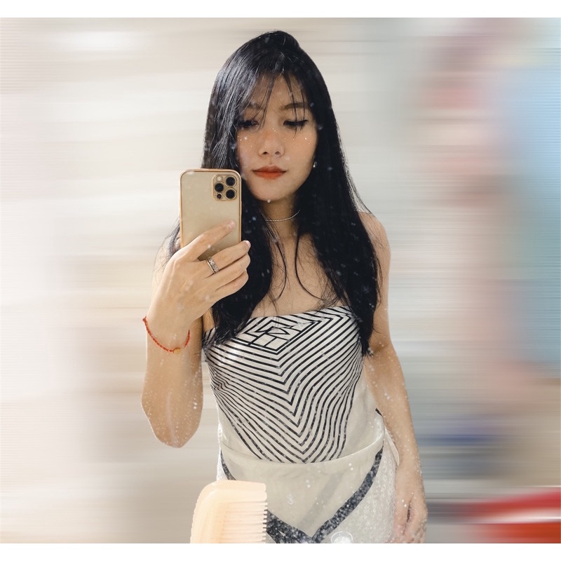 Khăn turban lụa vuông 70cm kẻ sọc đen trắng -Maben