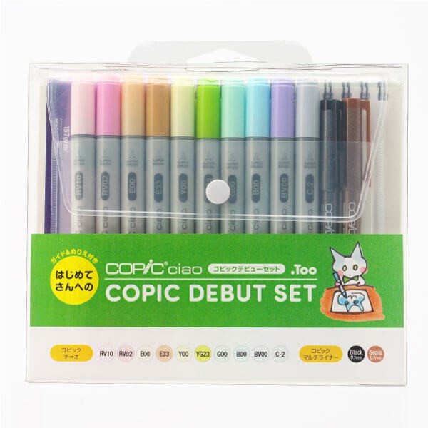 Màu marker Copic Ciao Debut Limited Edition Set 10 cây Pastel kèm 2 bút Line và sổ vẽ Copic