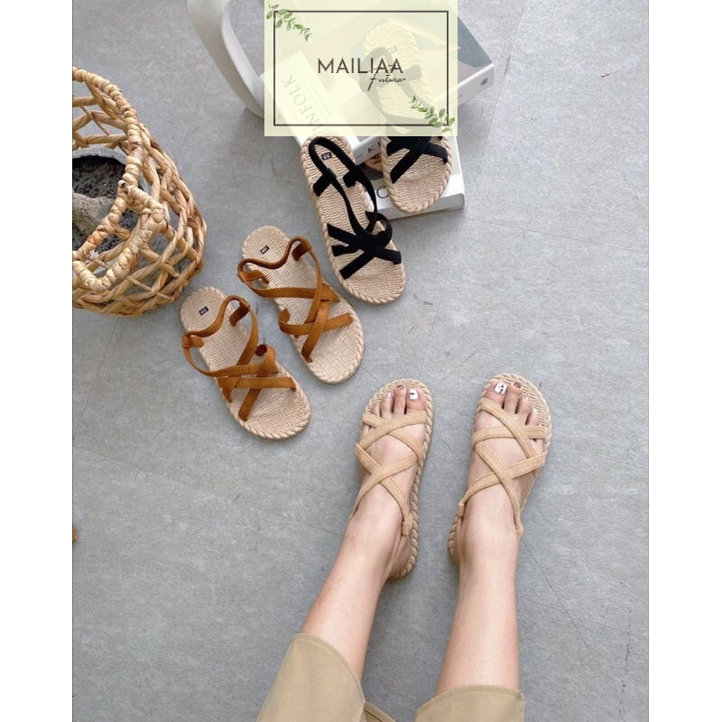 Sandal nữ đế cói MAILIAA 011 quai chéo chiến binh đế nhẹ đi êm chân