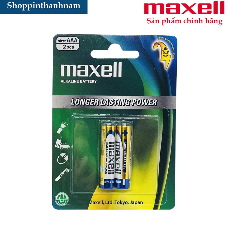 Pin AAA Maxell alkaline LR03 vỉ 2 viên chính hãng