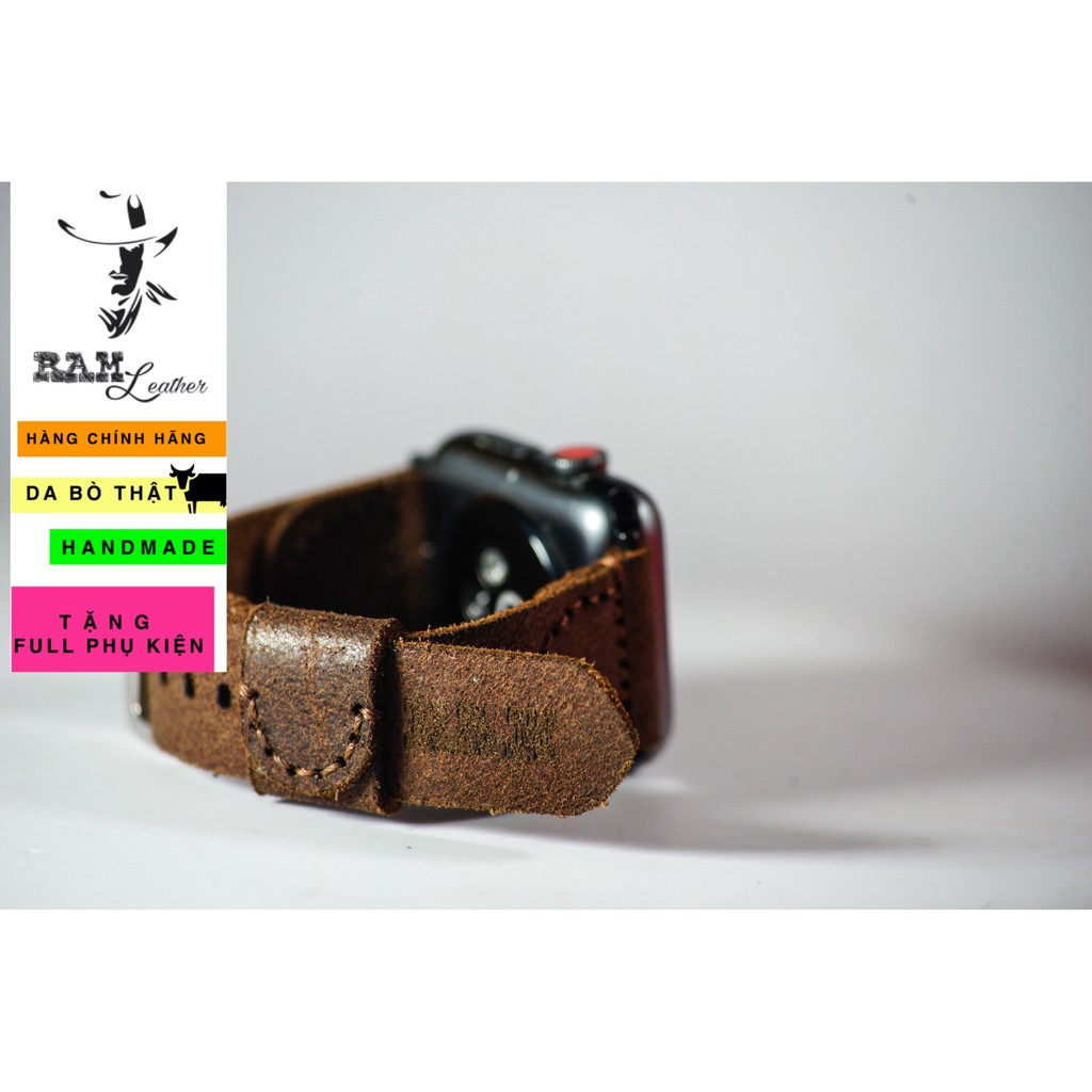 Dây đồng hồ Apple Watch , Iwatch , Iphone Watch Da Bò Thật Có Đinh Tán Phi Công  RAM Leather Pilot  Bền Đẹp