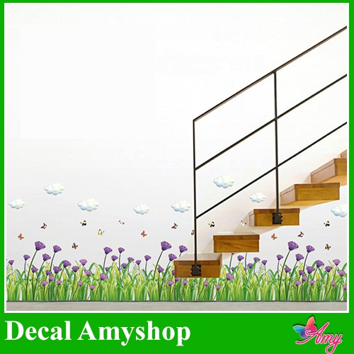Decal dán chân tường hoa cúc tím DCT020