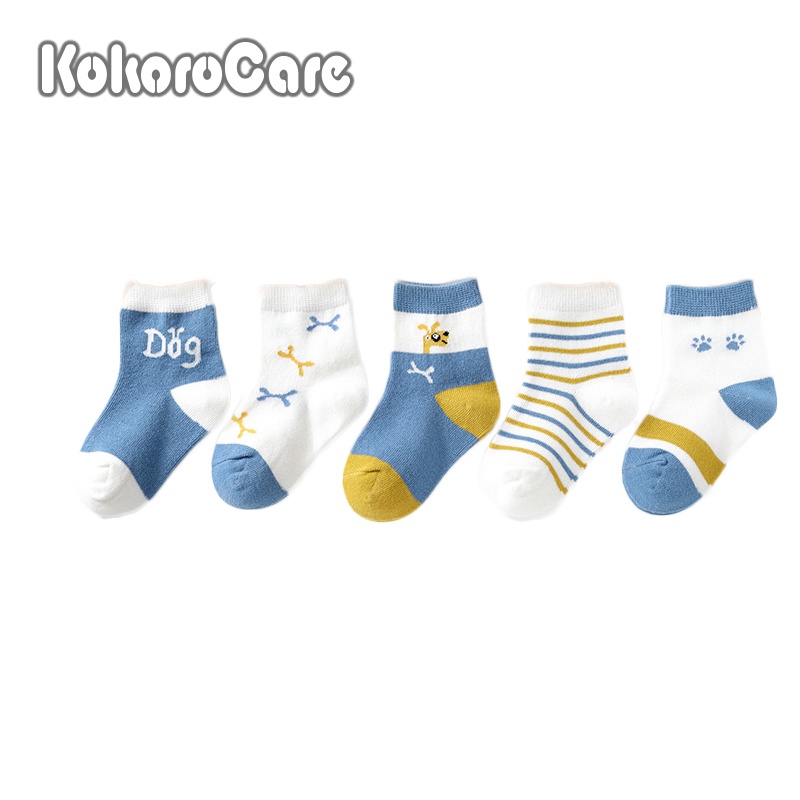 Set 5 đôi vớ KokoroCare MF-03 cotton cổ cao vừa in họa tiết hoạt hình dễ thương cho bé 1-8 tuổi size S/ M/ L