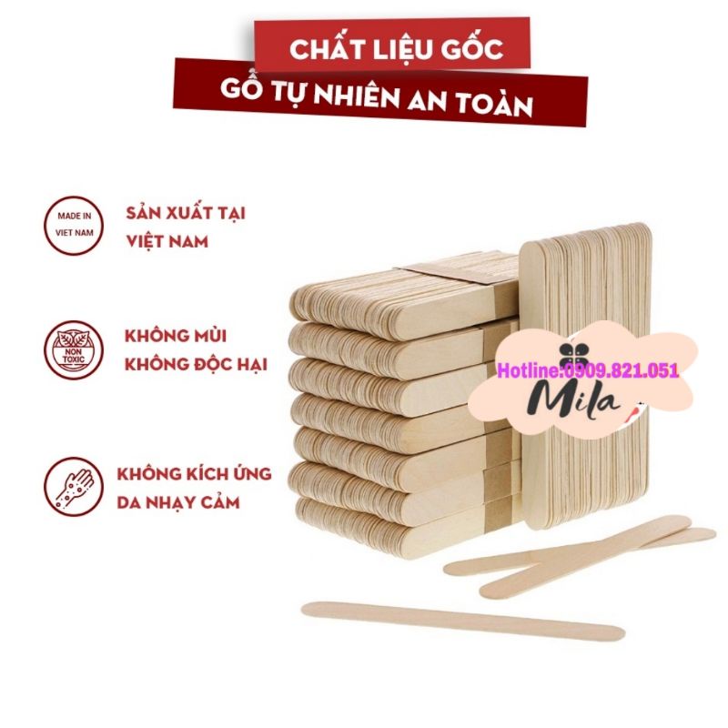 Que gỗ phết sáp - Que lấy sáp : Gỗ tự nhiên , không kích ứng da , không mùi độc hại