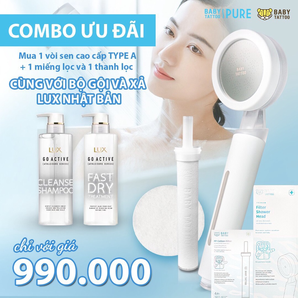 COMBO VÒI XEN+MIẾNG LỌC+THANH LỌC CAO CẤP BABYTATTOO+DẦU GỘI XẢ LUX NHẬT BẢN