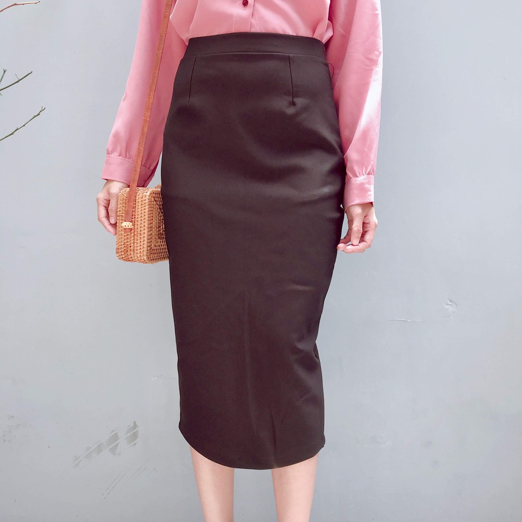 Chân váy công sở dài bigsize xẻ sau màu đen dài 70cm [size từ 48-85kg] | BigBuy360 - bigbuy360.vn