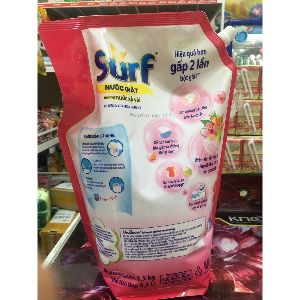 Túi nước giặt Surf hương hoa cỏ diệu kỳ và hương sương mai mát dịu 3.5kg