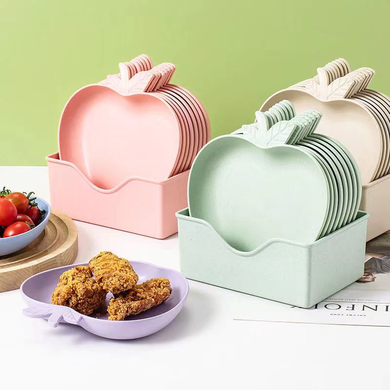 Set 5 Đĩa Nhựa Hình Quả Táo 15cm Đựng Thức Ăn Tráng Miệng